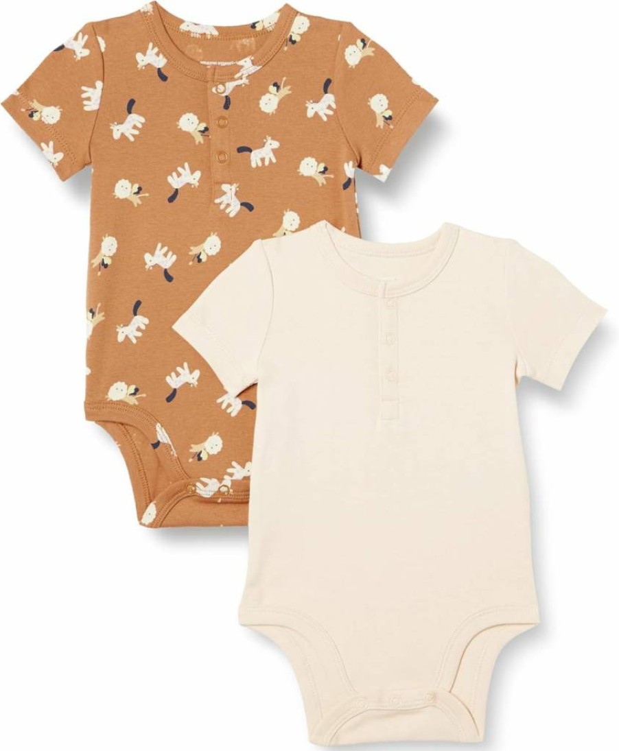 Amazon Essentials Unisex Baby Henley Bodysuits, 2-Pack, Soft Cotton Infant Onesies