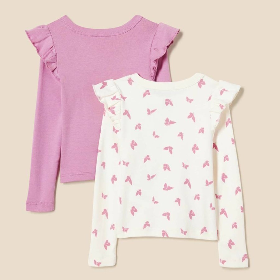 Amazon Essentials Girls' 2-Pack Long Sleeve Ruffle Tee for Toddlers & Kids