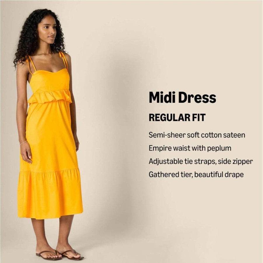 Amazon Essentials Women's Empire Waist Cotton Sateen Dress with Ruffle Hem and Fit & Flare Midi Length