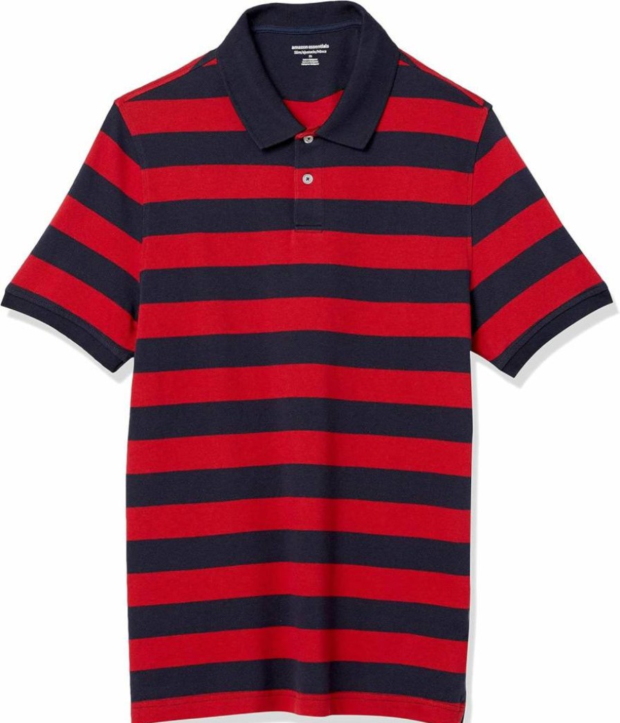 Amazon Essentials Men's Slim-Fit Short Sleeve Polo Shirt - Breathable Cotton Pique for Casual Wear