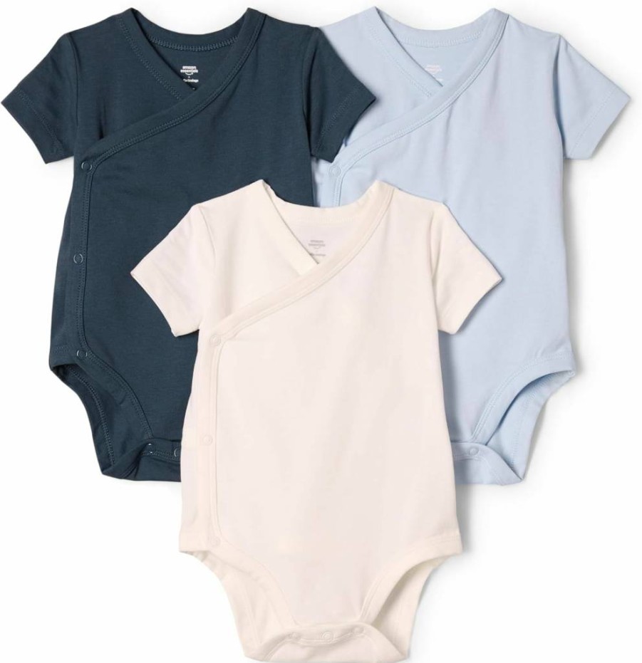 Amazon Essentials Baby Bodysuits 3-Pack, Unisex Side-Snap Short Sleeve Onesies for Newborns & Infants