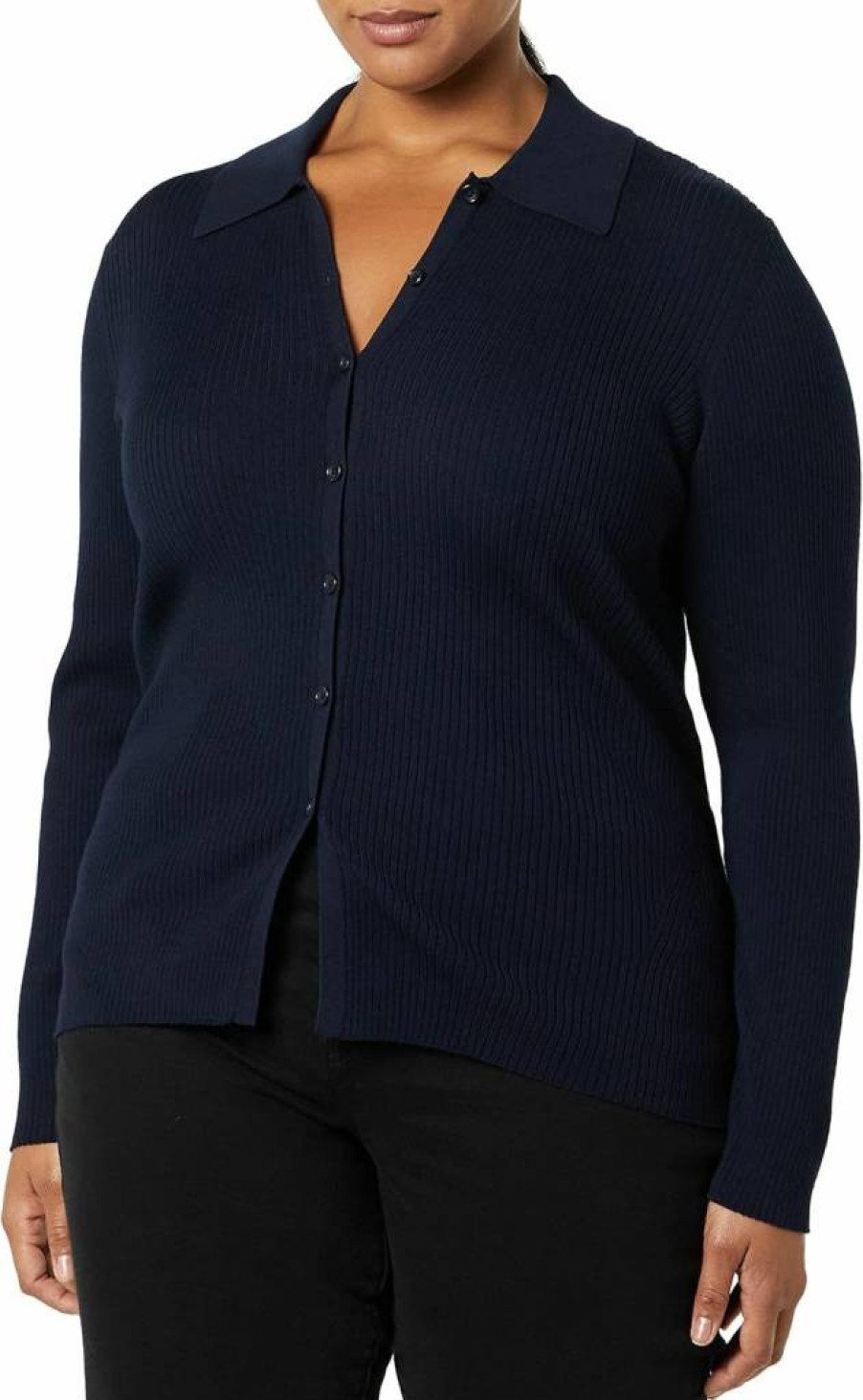 Amazon Essentials Women's Stretch Polo Ribbed Cardigan Sweater, Lightweight Knit Top for Casual Wear