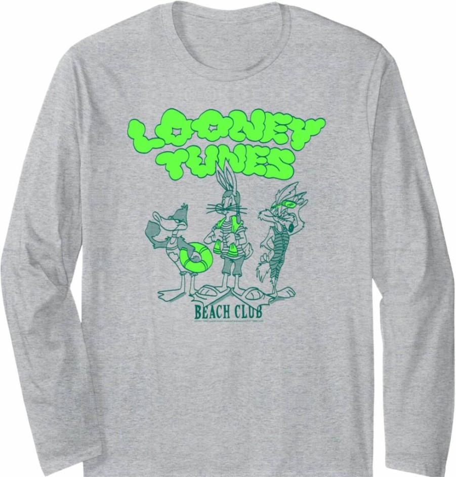 Amazon Essentials Men's Looney Tunes Graphic Long Sleeve Casual T-Shirt, Beach Club Design