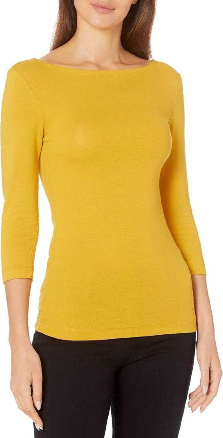 Amazon Essentials Women's Slim-Fit 3/4 Sleeve Boat Neck T-Shirt, Soft Stretch Casual Top, Comfortable Everyday Basic Tee