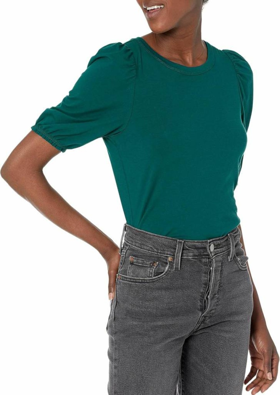 Amazon Essentials Women's Classic-Fit Puff Short-Sleeve Crewneck T-Shirt - Soft Cotton Casual Top
