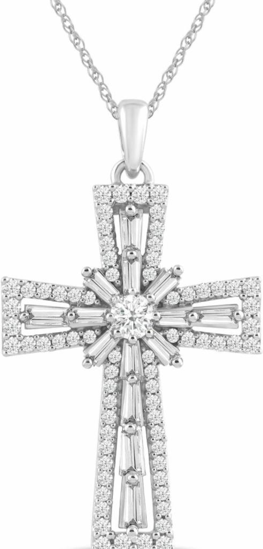 Amazon Essentials 10K White Gold Diamond Cross Pendant Necklace, 1 CTTW, 18-Inch Chain, Religious Jewelry Gift for Women
