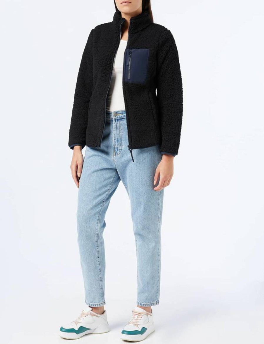 Amazon Essentials Women's Plus Size Sherpa Lined Full-Zip Mock Neck Jacket with Woven Trim