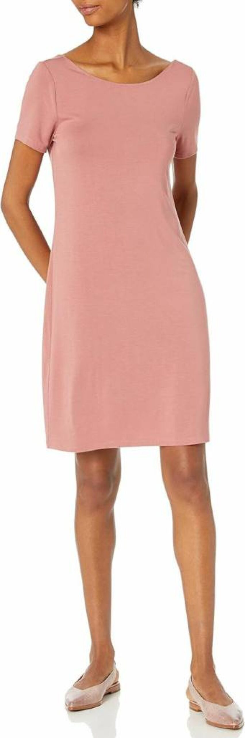 Amazon Essentials Women's Comfort Stretch Jersey Ballet Back T-Shirt Dress - Casual Regular Fit Knit Dress