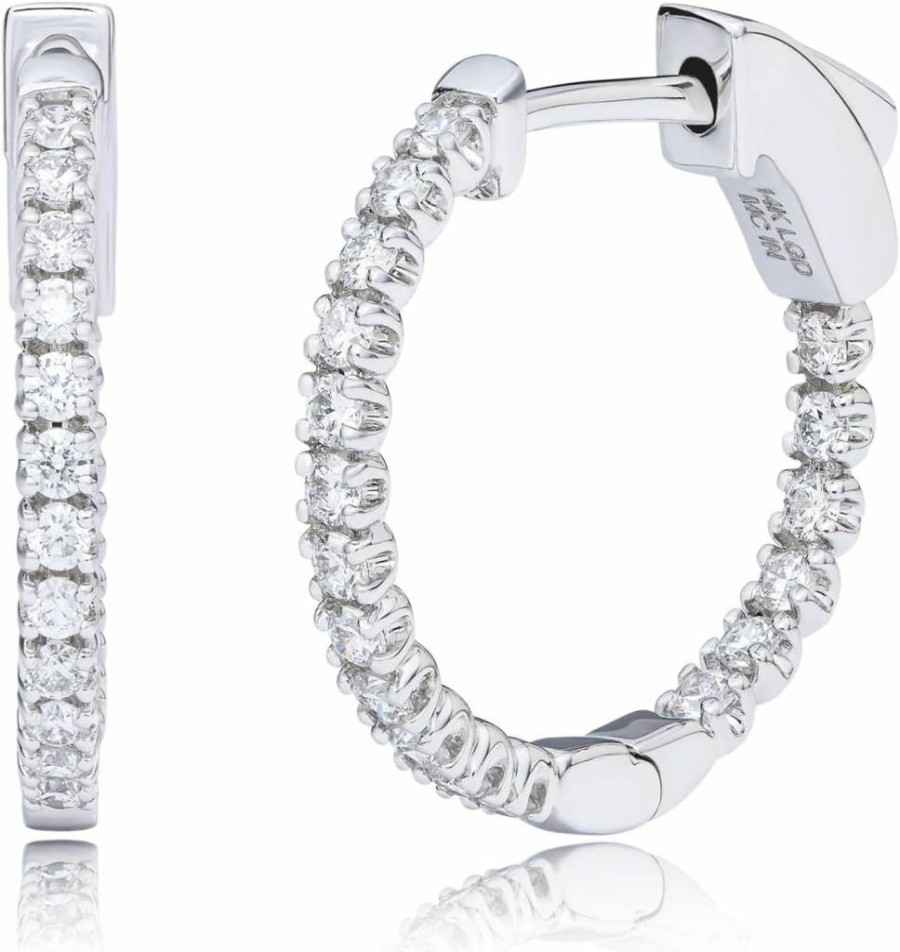 Amazon Essentials 14K Solid Gold Lab-Grown Diamond Hoop Earrings for Women - 0.5 Carat IGI Certified Inside-Out Hoops - 17mm Gold Studs