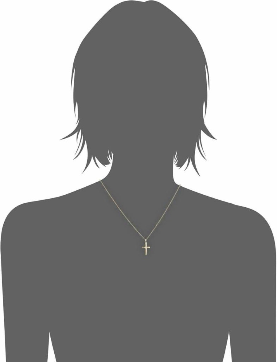 Amazon Essentials Women's 14K Yellow Gold Solid Cross Pendant Necklace with Diamond Accents, 18 Inch Chain