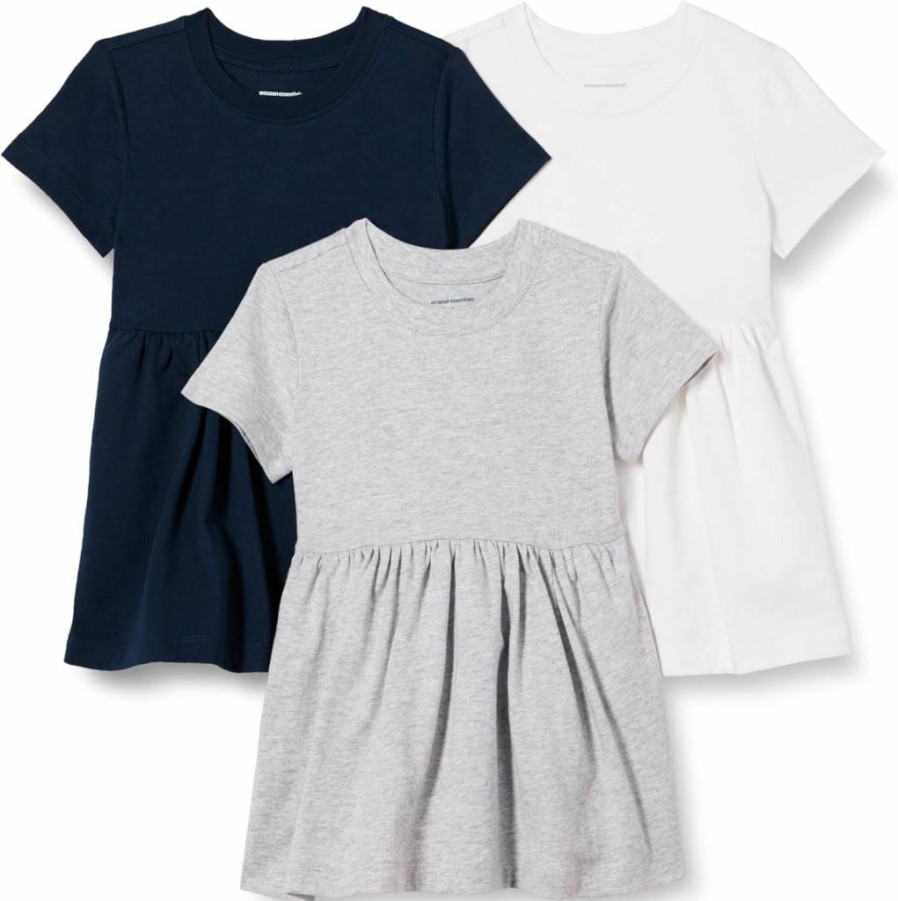 Amazon Essentials Girls' Short Sleeve Jersey Dress 3-Pack - Toddler Comfortable Casual Outfits