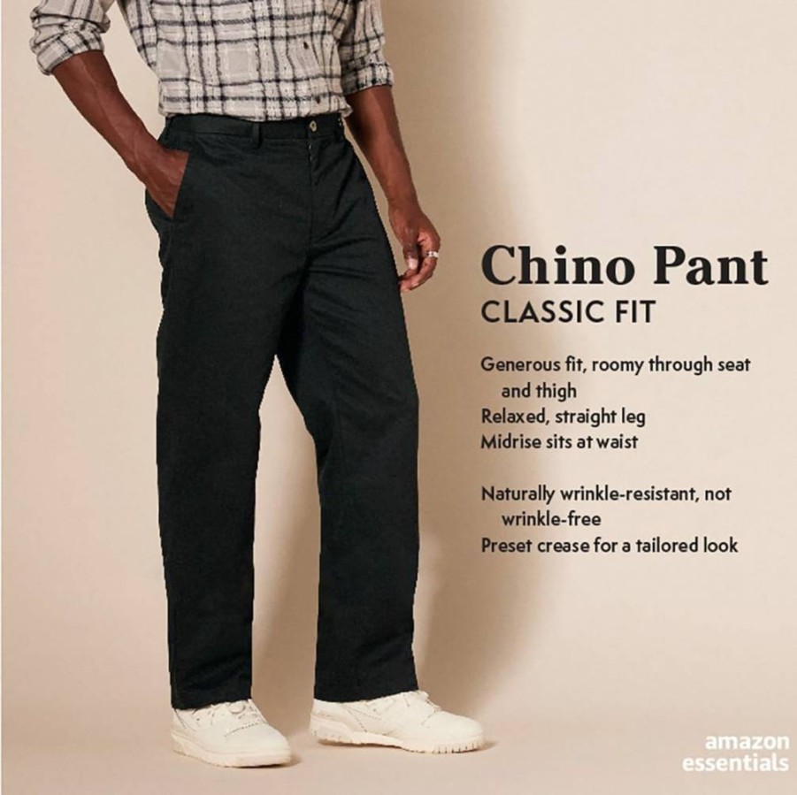 Amazon Essentials Men's Classic-Fit Wrinkle-Resistant Flat-Front Chino Pants for Big & Tall - Comfortable Stretch Dress Casual Trousers