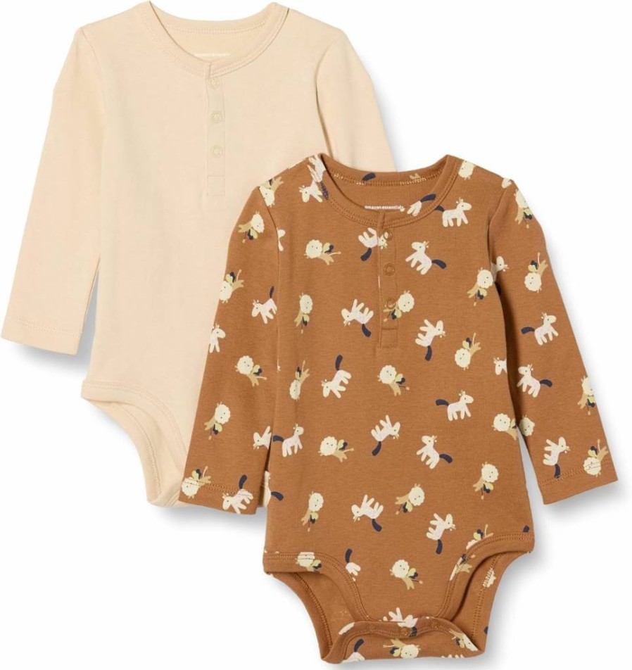 Amazon Essentials Unisex Baby 2-Pack Long-Sleeve Henley Bodysuits for Infants