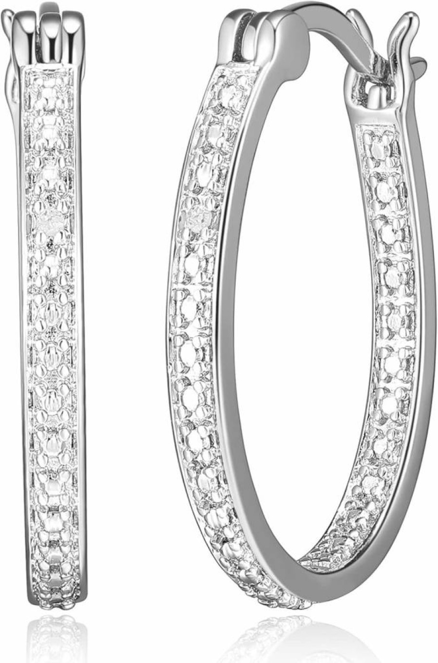 Amazon Collection Diamond Accent Hoop Earrings for Women - Classic Sterling Silver Hoops with Sparkling Stones