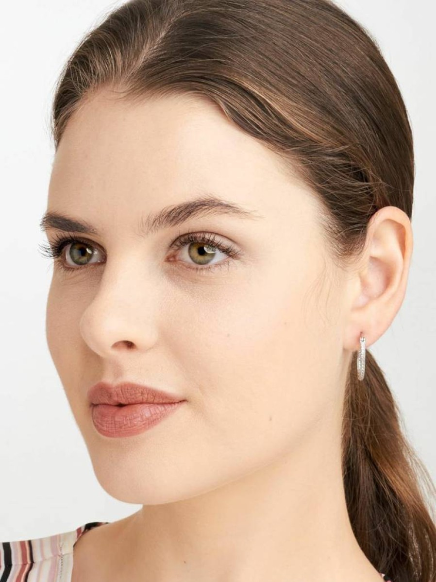 Amazon Collection Diamond Accent Hoop Earrings for Women - Classic Sterling Silver Hoops with Sparkling Stones