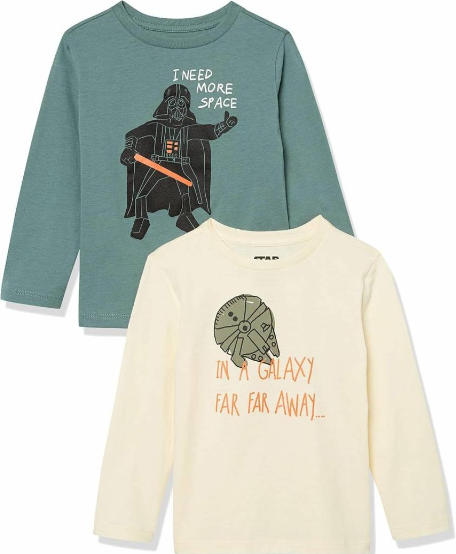 Amazon Essentials Boys' Long-Sleeve Marvel & Star Wars Graphic T-Shirts, 2-Pack, Disney Licensed Apparel