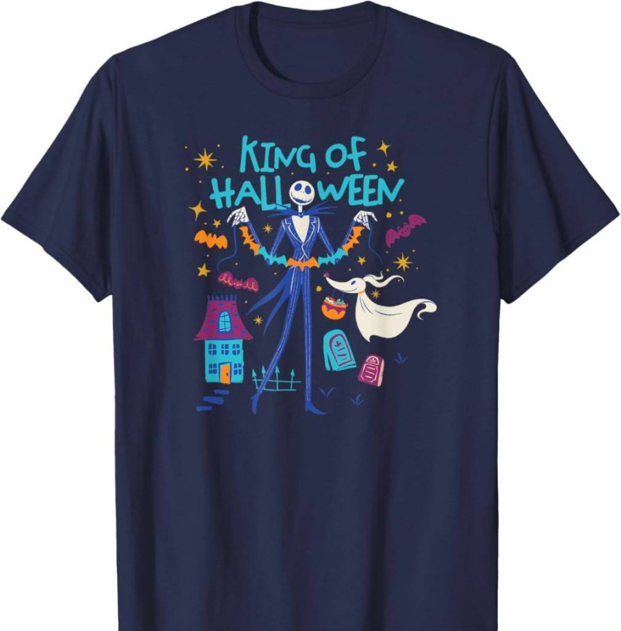 Amazon Essentials Men's Nightmare Before Christmas King of Halloween T-Shirt with Jack and Zero Print, Black, Small