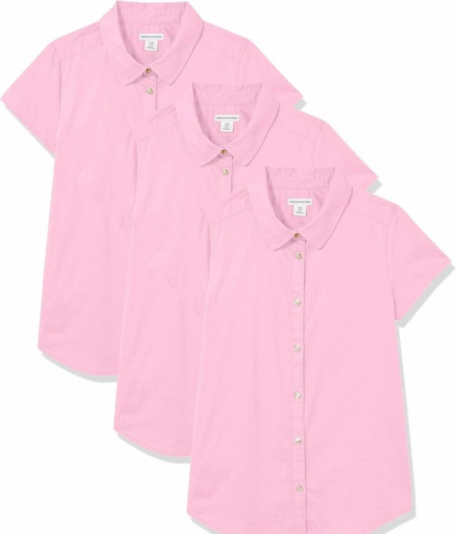 Amazon Essentials Girls' Uniform Short-Sleeve Button-Down Shirts, 3-Pack, Stretch Poplin, School, Kids, Toddler