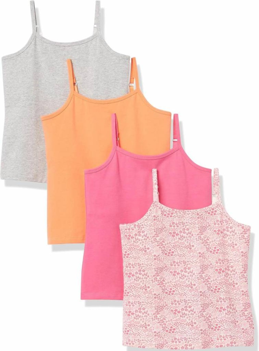 Amazon Essentials Girls & Toddlers Layering Camisole 4-Pack, Soft Cotton Sleeveless Undershirts