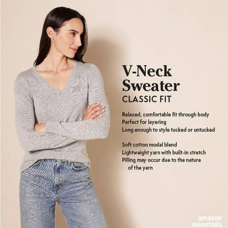 Amazon Essentials Women's Plus-Size Lightweight Long-Sleeve V-Neck Sweater, Classic-Fit Casual Pullover