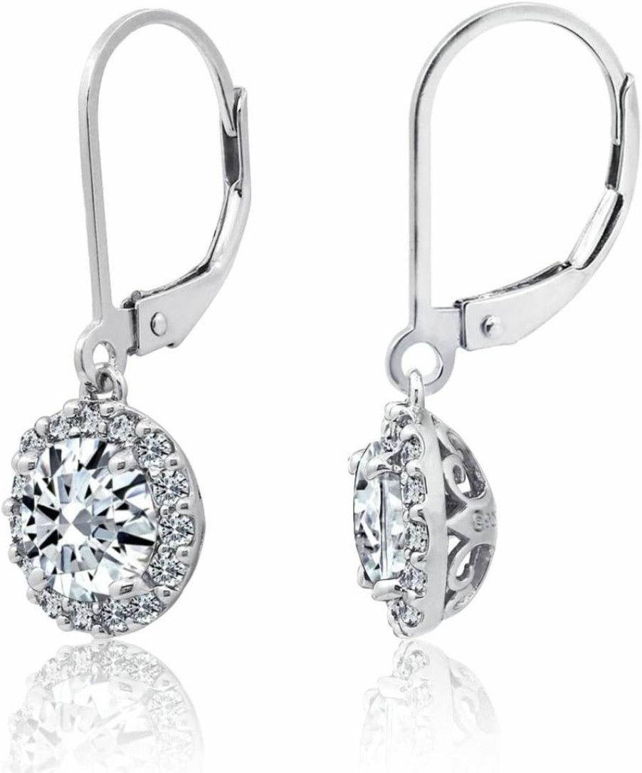 Amazon Essentials Sterling Silver Plated Cubic Zirconia Halo Drop Earrings with Leverback Closure