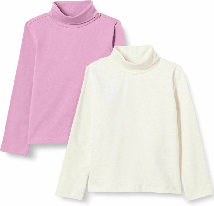 Amazon Essentials Girls' 2-Pack Turtleneck T-Shirts, Soft Cotton Long Sleeve Tops for Kids