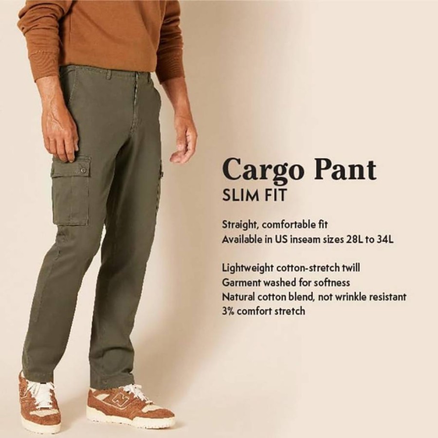 Amazon Essentials Men's Slim-Fit Stretch Cargo Pants for Big & Tall | Comfortable & Durable Work Pants