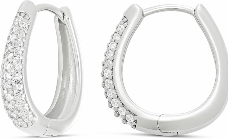Amazon Essentials Sterling Silver Oval Hoop Earrings with Cubic Zirconia Pave