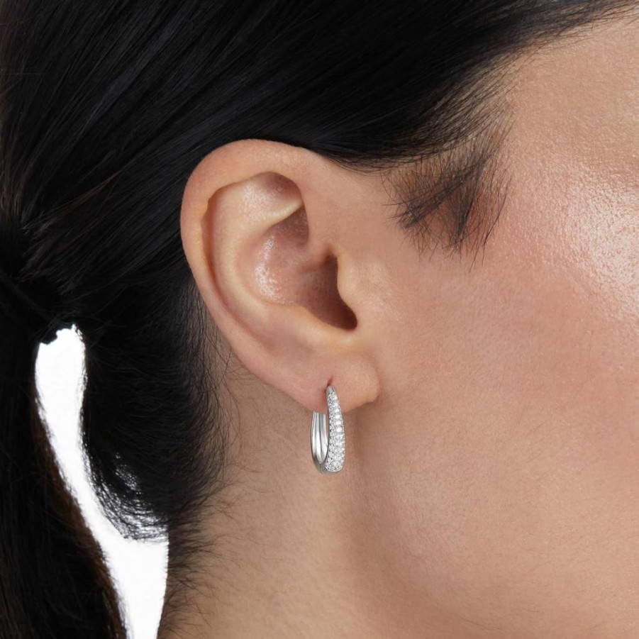 Amazon Essentials Sterling Silver Oval Hoop Earrings with Cubic Zirconia Pave