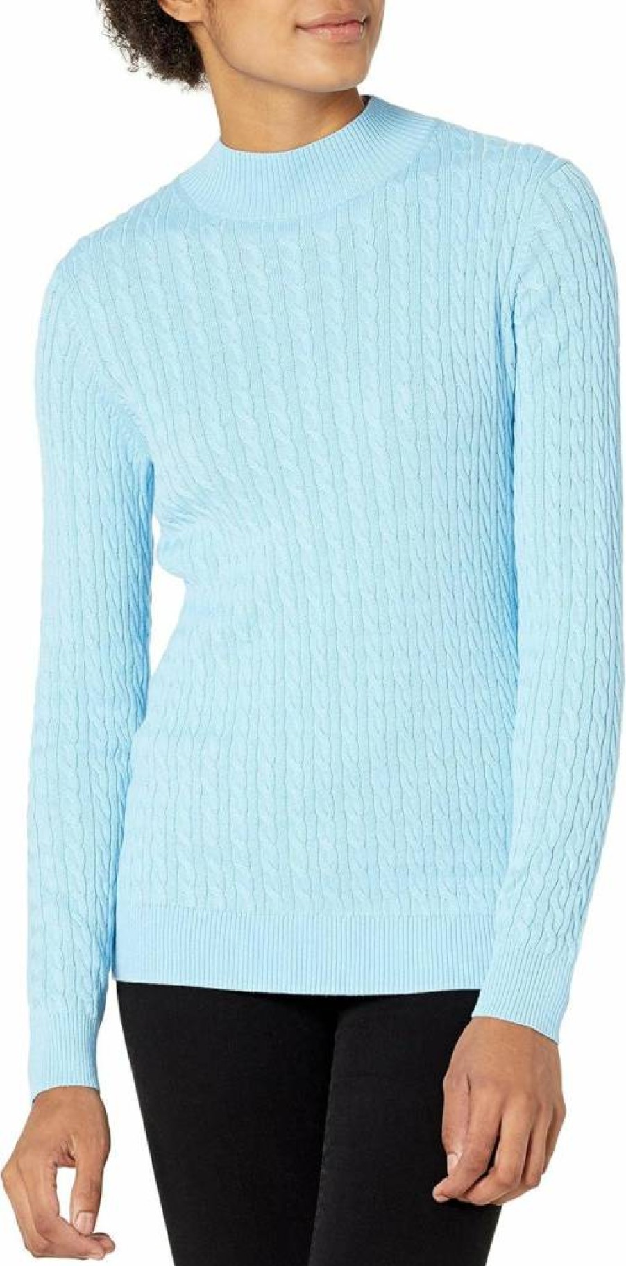 Amazon Essentials Women's Lightweight Mock Neck Cable Knit Sweater, Long Sleeve Classic Fit Pullover Top