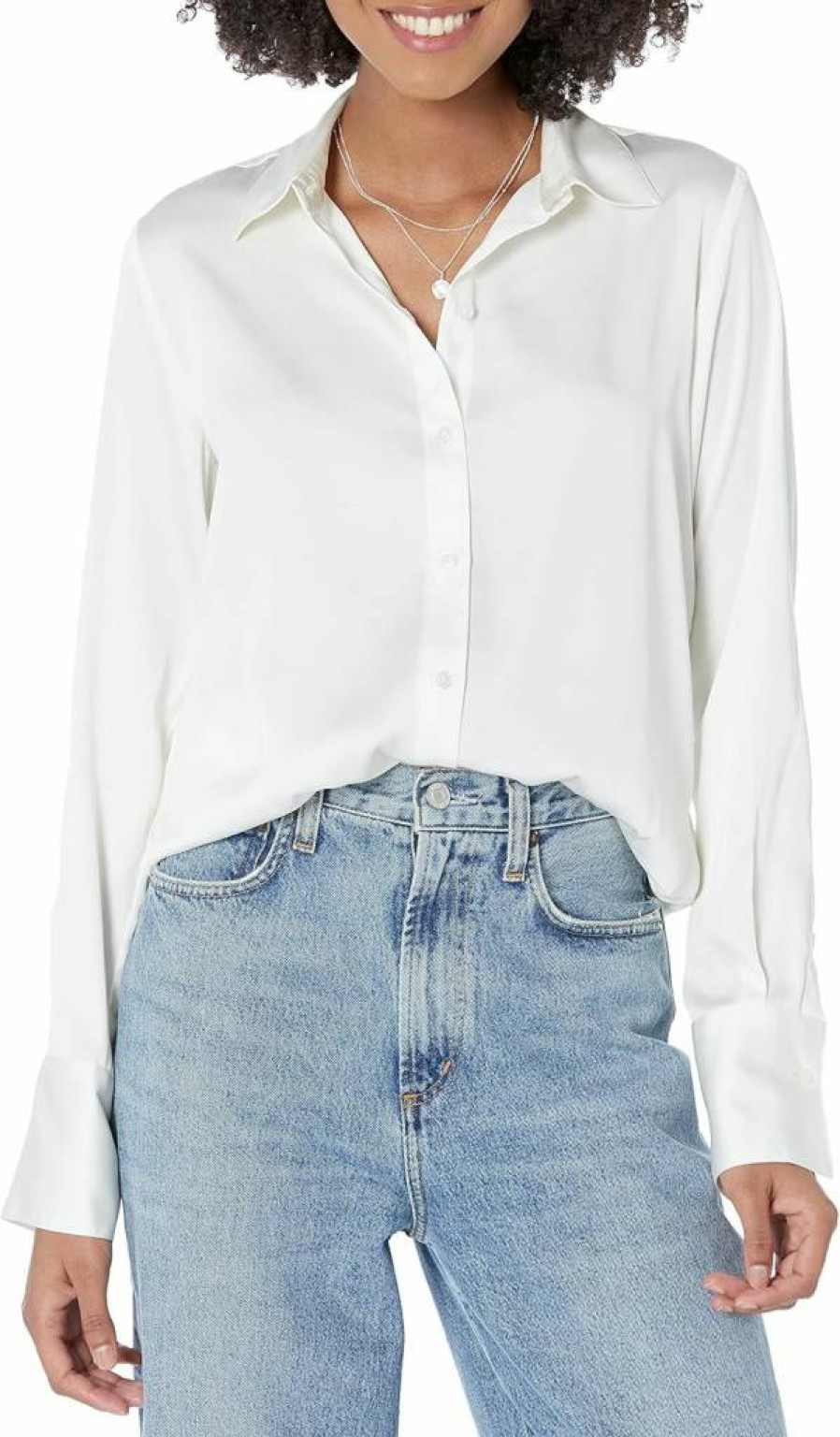 Amazon Essentials Women's Plus Size Classic-Fit Satin Button-Down Shirt for Office & Casual Wear