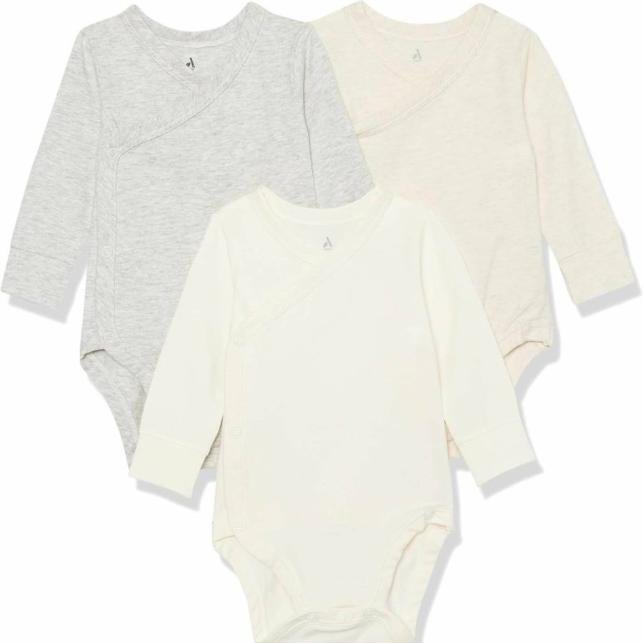 Amazon Essentials Unisex Baby Cotton Side-Snap Bodysuits - Soft Long Sleeve Onesies, 3-Pack (Eco-Friendly)