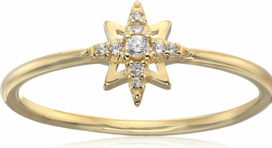 Amazon Essentials Sterling Silver Cubic Zirconia North Star Ring - Dainty Demi Fine Jewelry for Women