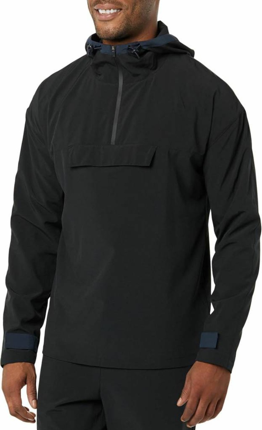 Amazon Essentials Men's Colorblock Quarter-Zip Hooded Jacket - Stretch Woven Lightweight Outdoor Pullover
