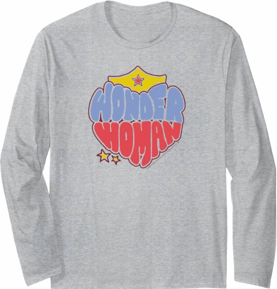 Amazon Essentials Women's Wonder Woman Heart Logo Long Sleeve Graphic Tee - DC Comics Superhero Shirt