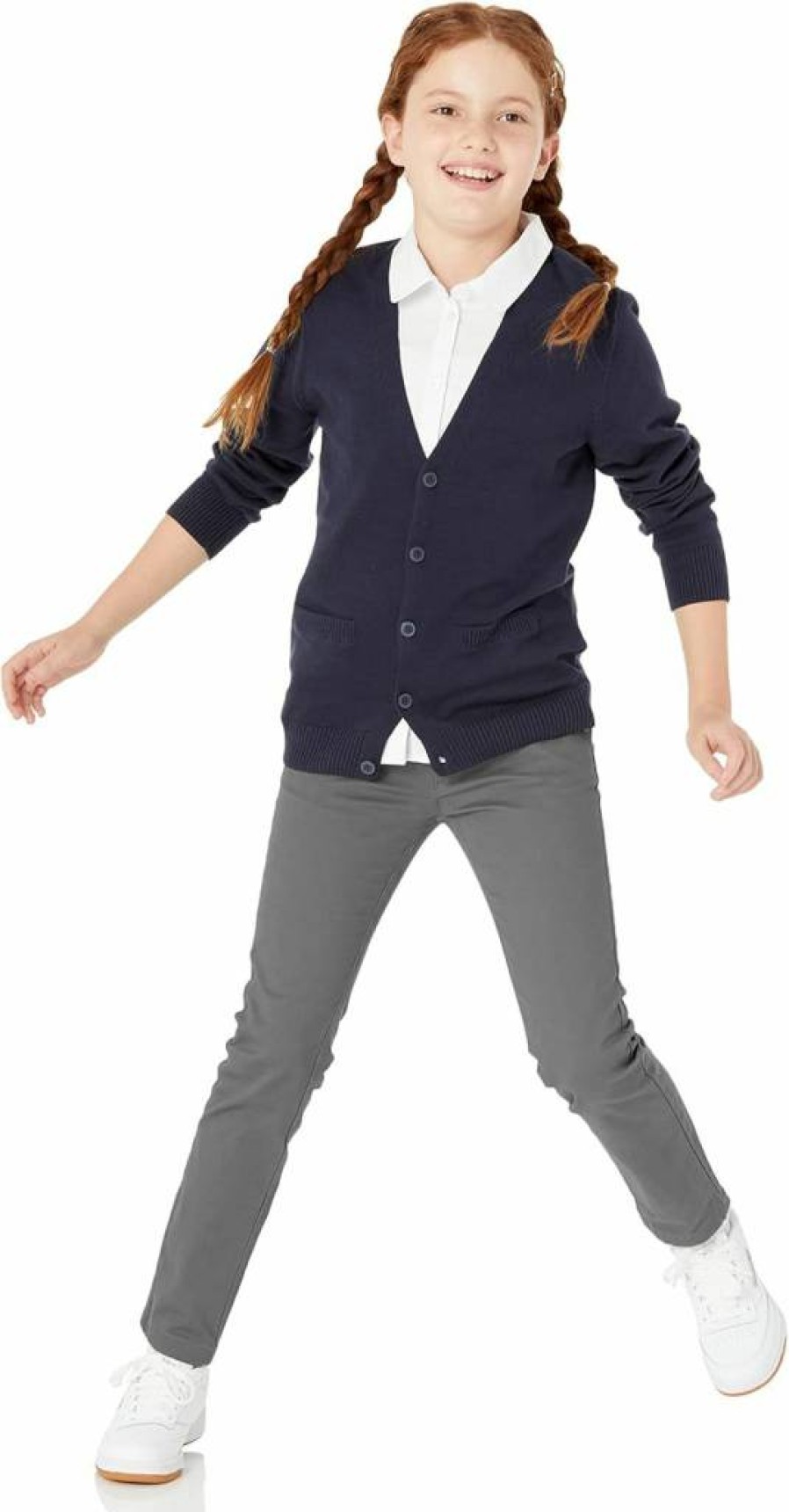 Amazon Essentials Girls & Toddlers Slim Fit Crewneck Cardigan Sweater - Uniform Style