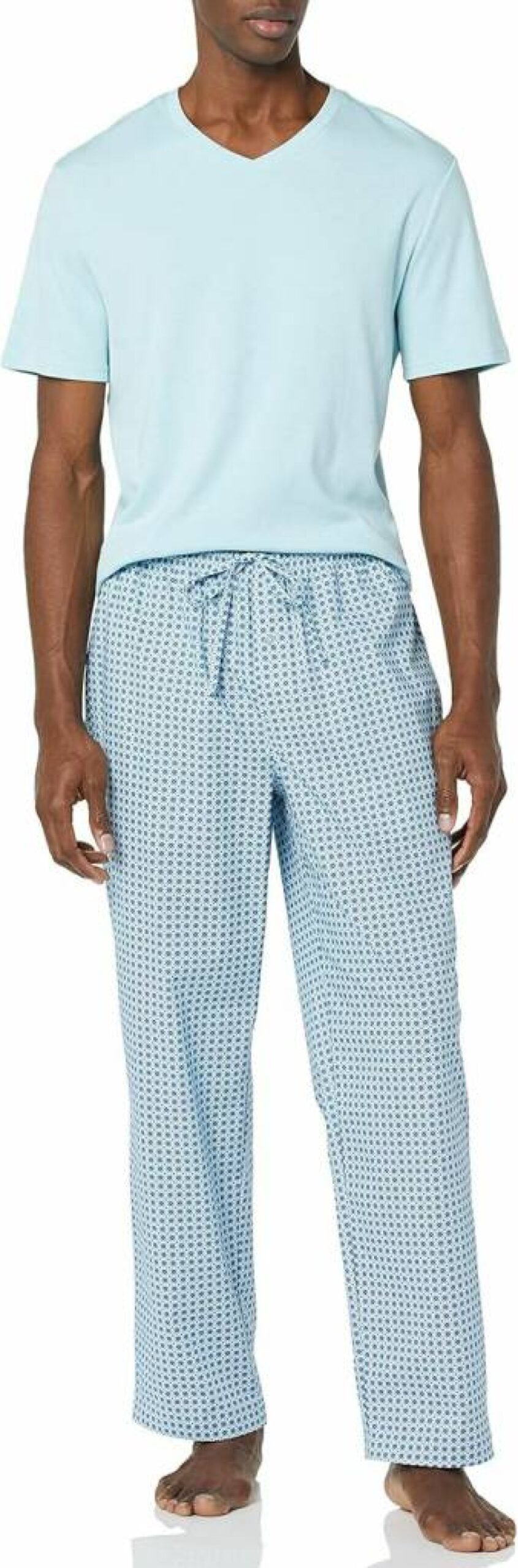 Amazon Essentials Men's Cotton Poplin Pajama Set - Comfortable Cotton Jersey T-Shirt & Lounge Pants