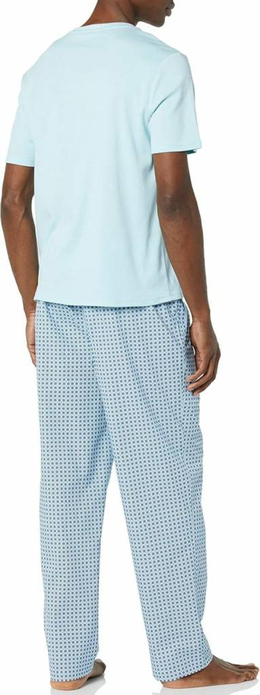 Amazon Essentials Men's Cotton Poplin Pajama Set - Comfortable Cotton Jersey T-Shirt & Lounge Pants