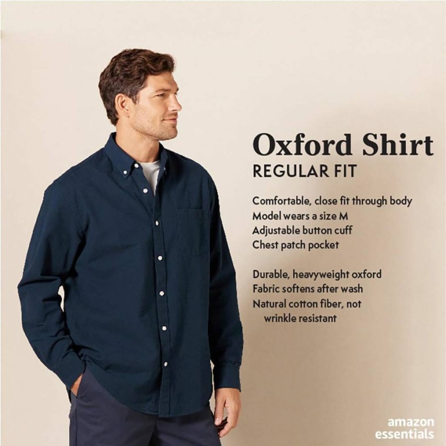 Amazon Essentials Men's Regular-Fit Long Sleeve Oxford Shirt with Pocket, Casual Button-Down Style