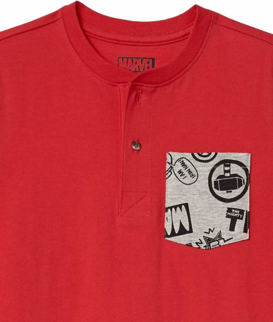 Amazon Essentials Boys' & Toddlers' Marvel & Star Wars Graphic Short-Sleeve Henley Tees, 2-Pack