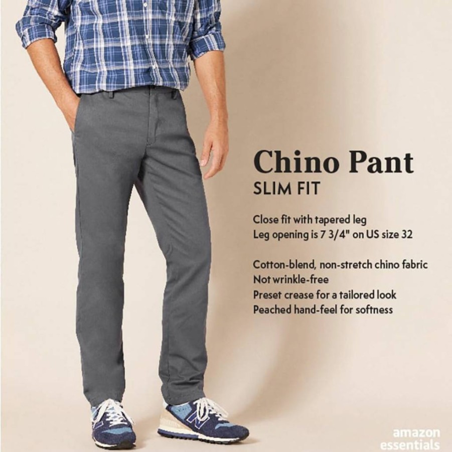 Amazon Essentials Men's Slim-Fit Chino Pants - Wrinkle-Resistant Flat-Front Dress Pants for Casual & Office Wear