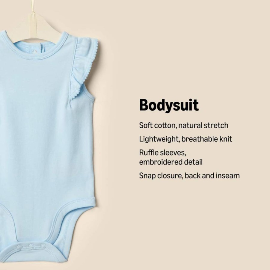 Amazon Essentials Baby Girls' Embroidered Ruffle Bodysuit 2-Pack, Soft Cotton Onesies, Cute Infant Outfits