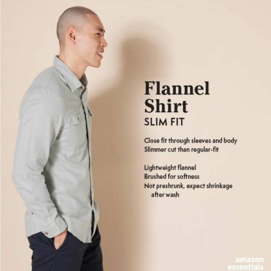 Amazon Essentials Men's Slim-Fit Long Sleeve Plaid Flannel Shirt with Two Pockets