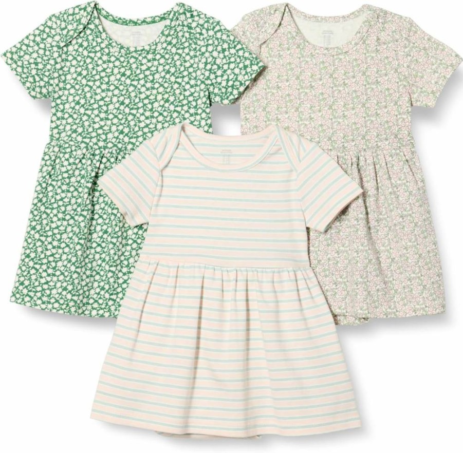 Amazon Essentials Baby Girls' 3-Pack Short Sleeve Bodysuit Dresses | Soft Casual Outfits