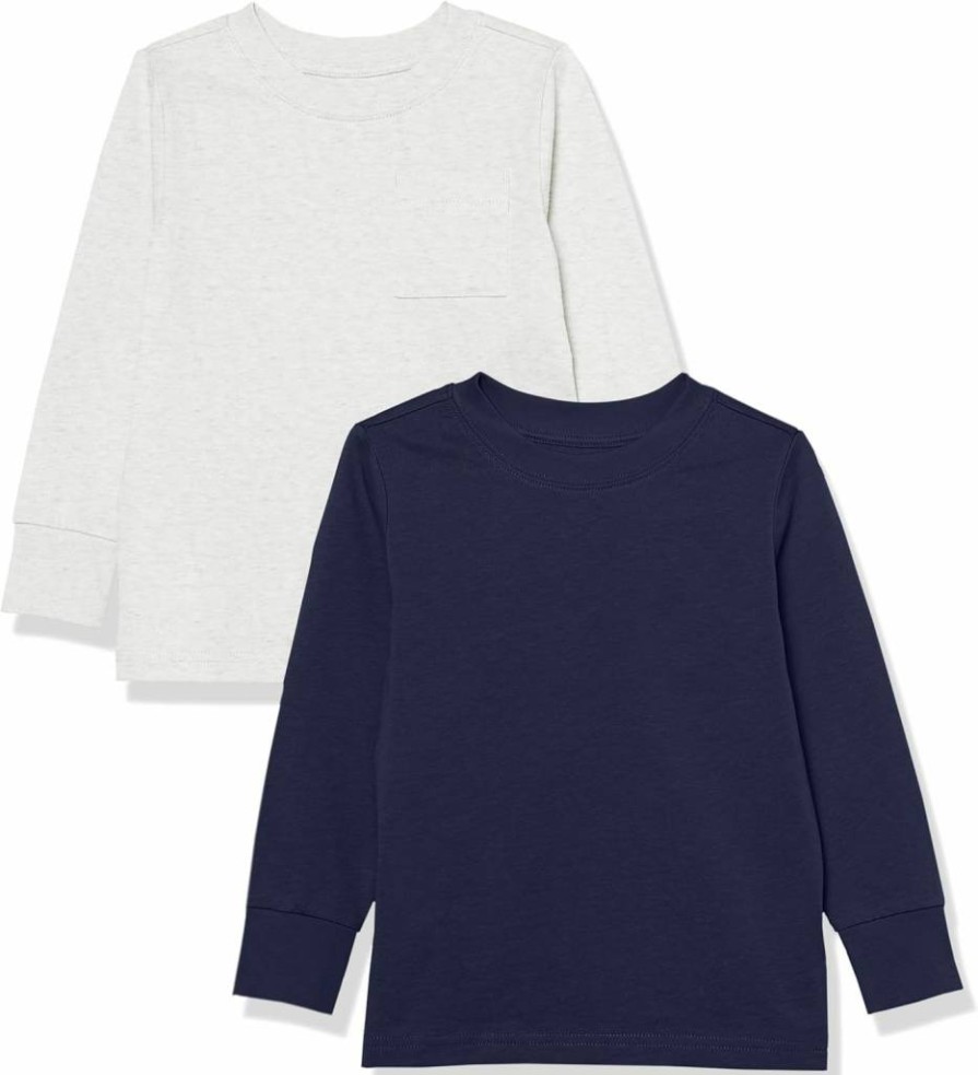 Amazon Essentials Kids' Long-Sleeve Ribbed Cuff T-Shirt 2-Pack, Unisex Toddler & Children's Casual Top