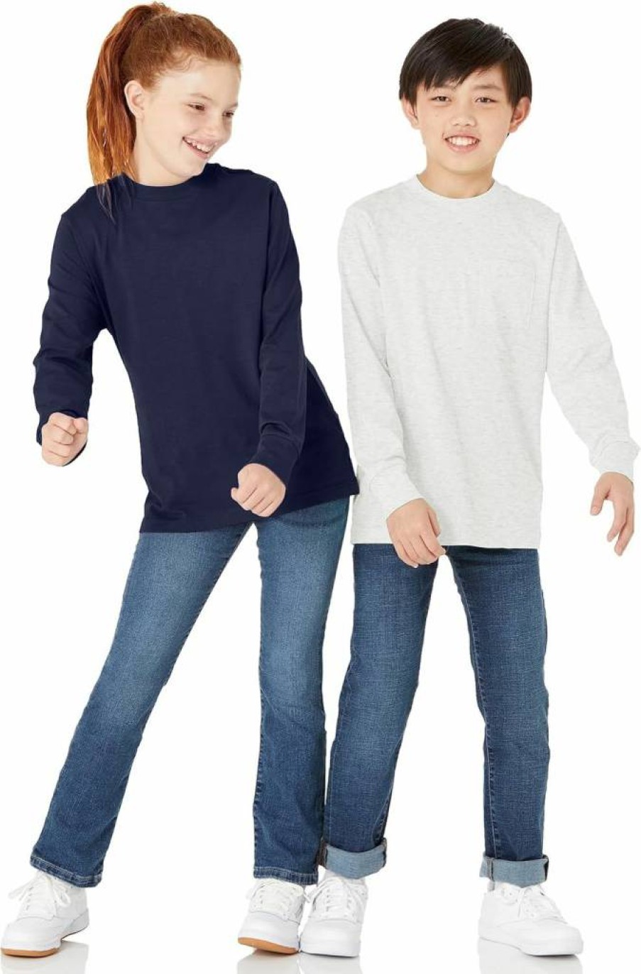 Amazon Essentials Kids' Long-Sleeve Ribbed Cuff T-Shirt 2-Pack, Unisex Toddler & Children's Casual Top