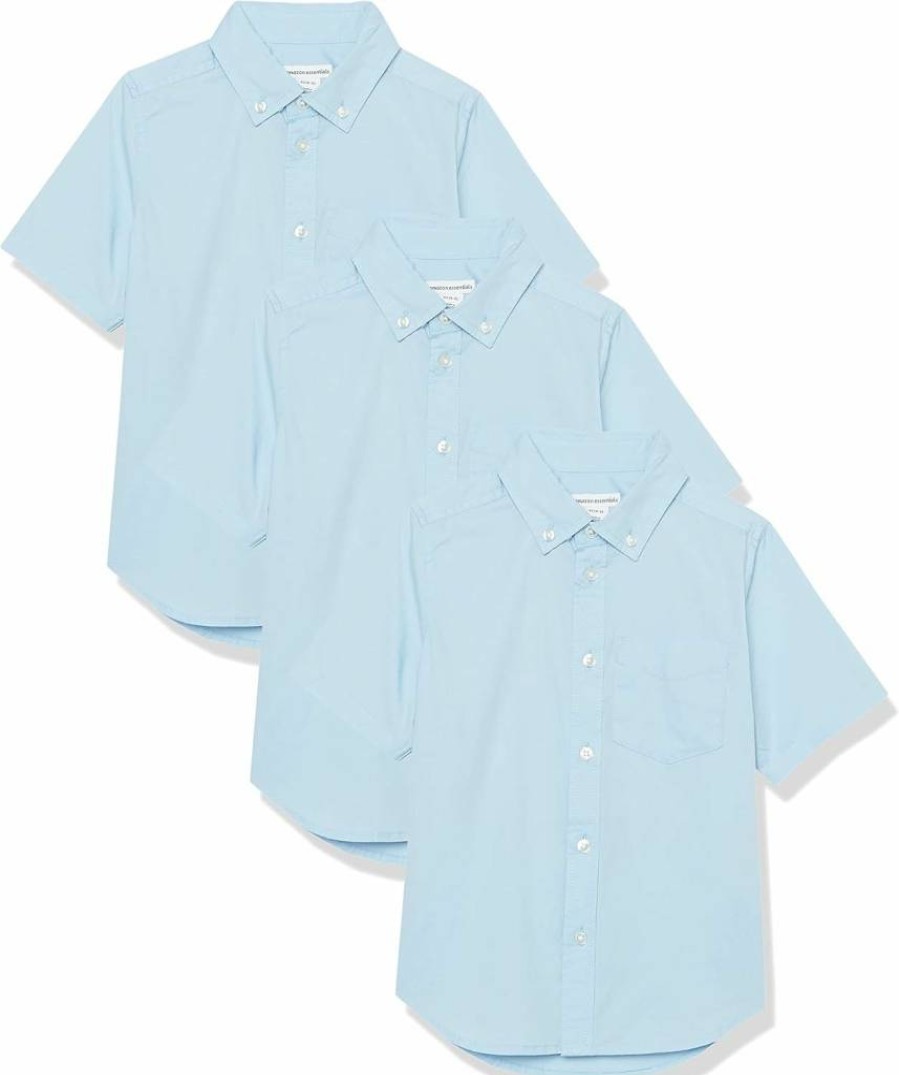 Amazon Essentials Boys' Uniform Short-Sleeve Button-Down Shirts, Stretch Poplin, 3-Pack