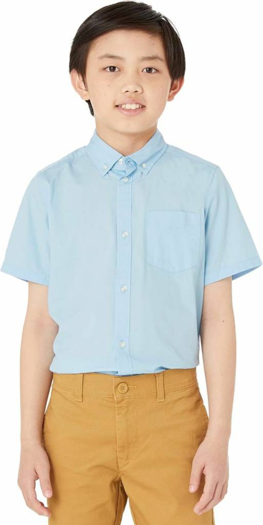 Amazon Essentials Boys' Uniform Short-Sleeve Button-Down Shirts, Stretch Poplin, 3-Pack
