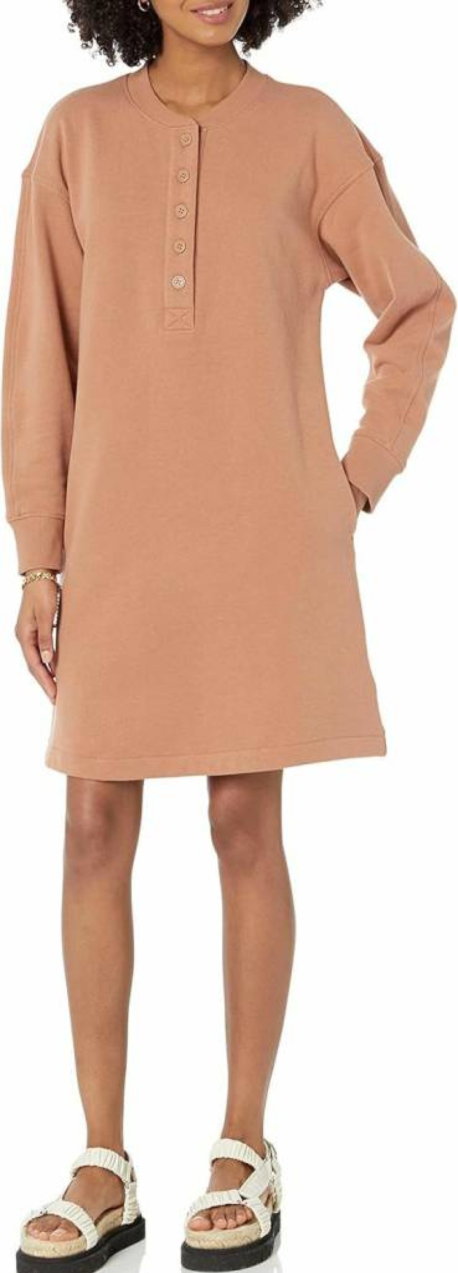 Amazon Essentials Women's Plus Size Knit Henley Sweatshirt Dress - Casual Long Sleeve Pullover Tunic