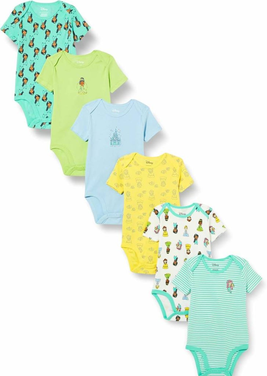 Amazon Essentials Baby Girls' Disney Marvel Star Wars Princess Short-Sleeve Bodysuits, 6-Pack